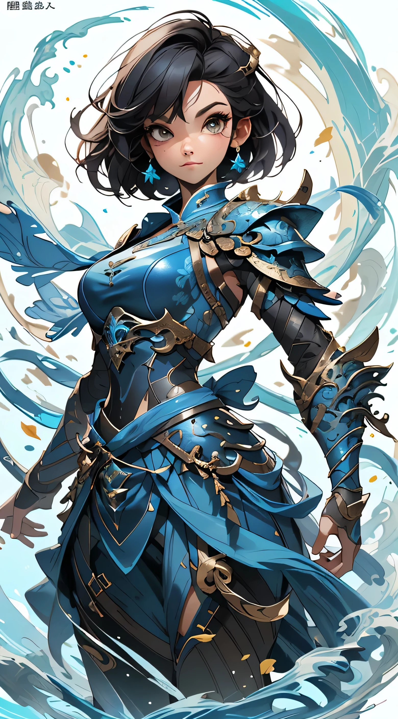 (masterpiece), (best quality), 8K resolution, oriental female armor costume, simple design, Simple design, blue leather armor costume, Show only clothes, armor top, No people., Upper body zoom in, Show your upper body in full size, short hair, Calm posture, thick waist, fat body type