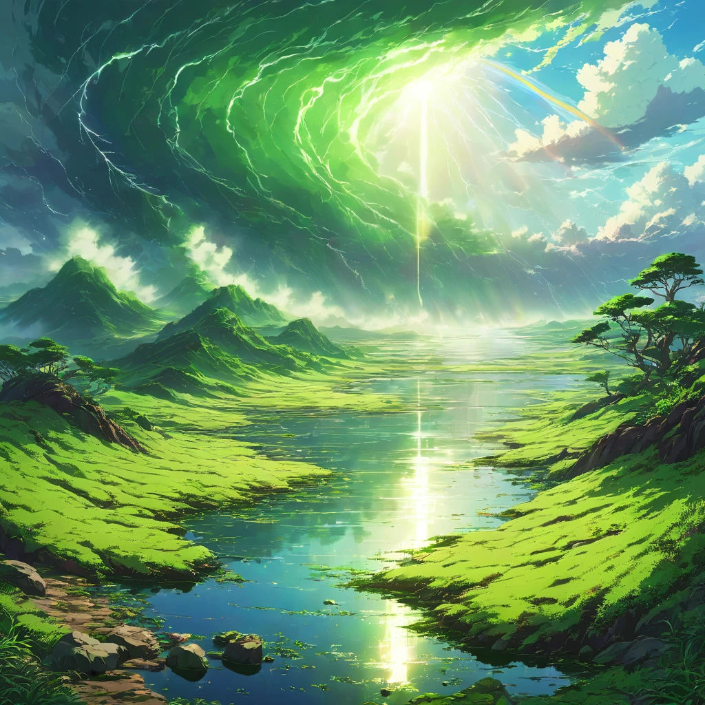 desert, moss, green, wonder, Fantasy, rainbow, tornado, tornado, null, cloud, Sandstorm, oasis, lake, reflection, Light, Shadow, mysterious, beautiful, contrast, dynamic, nature,beautiful Anime Scenery, Landscape painting, beautifulデジタル絵画, Andreas Rocha, beautifulアートワークのイラスト, Awesome Wallpapers, Raymond Han, 背の高いbeautiful絵画, Studio Greeble Makoto Shinkai, beautiful壁紙, Anime Scenery