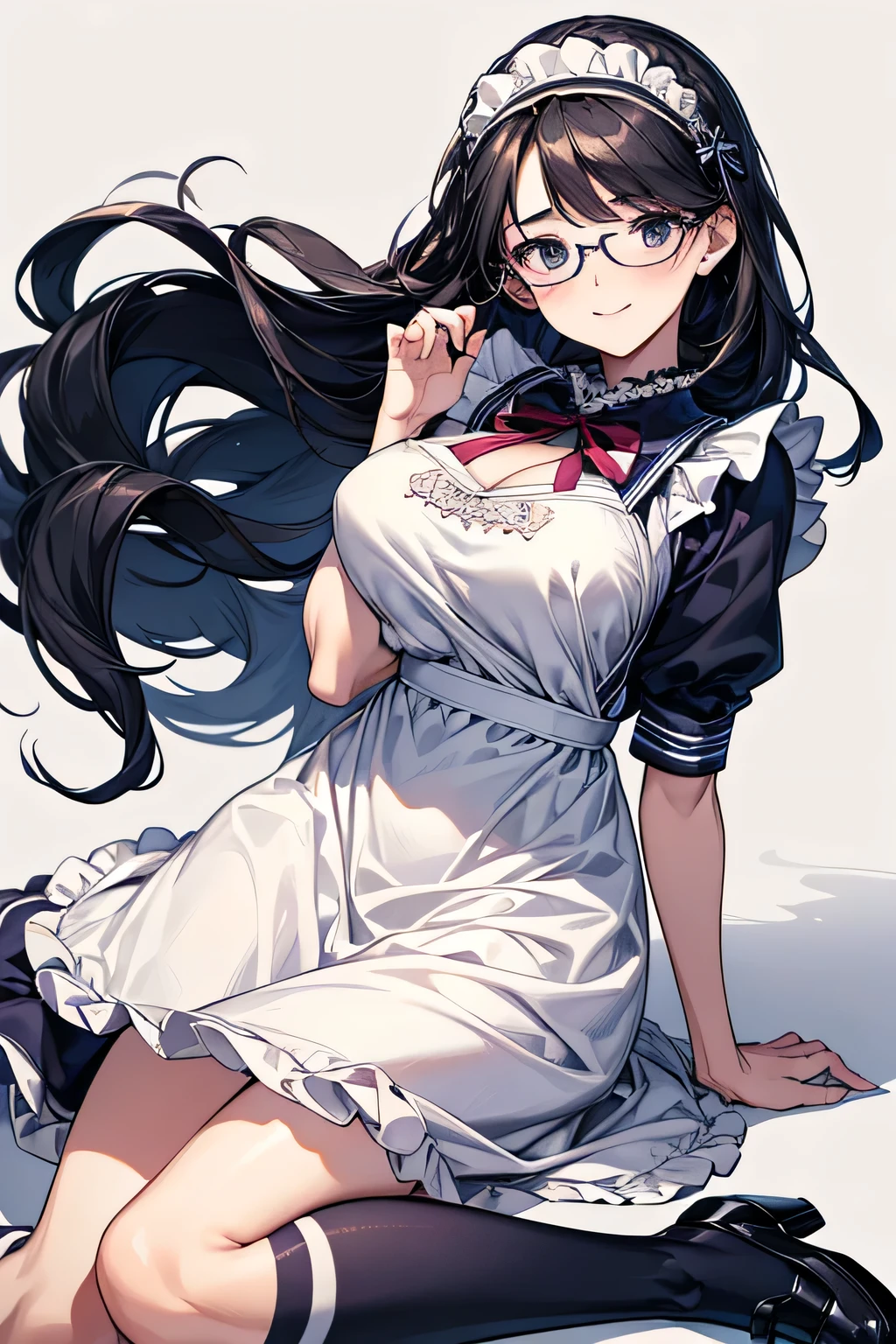 highest quality、High resolution、Detailed Background、(Beautiful face in every detail:1.4)、Anatomically correct、(Detailed facial expressions)、(Detailed eyes:1.2)、Beautiful women in their 20s、(Highly detailed face:1.4)、Cute hair colour、Braided bob cut、Braided Ponytail、Cute hairstyle、well-groomed eyebrows、Cute Eye Makeup、Cute Lip Makeup、Perfect body line、(Huge breasts:1.3)、Accentuate your breasts、Accentuate your cleavage、Glasses、Buckingham Palace、A big smile、Smiling、A fun atmosphere、Cute gestures、
(Two beautiful women with Buckingham Palace in the background:1.5)、
The base is a maid dress with a sailor-style collar.、
The collar is a sailor collar like a blouse, and the point is that there is a ribbon on the collar.、Dresses are generally knee-length or mini-length, and the hems are decorated with frills or lace.、
The dresses come in classic colors such as black, navy, and white.、
The ribbon on the collar matches the color of the dress.、The apron features a sailor-style collar.、
There is also a ribbon on the collar, adding a sailor element to the overall look.、
Choose the color of your apron to match your dress、
Black or navy knee-high socks and maid-style shoes with ribbons(Pumps or flat shoes)match、Pair it with stockings for a cute look.、
A headband with a ribbon is recommended.、Choose the color that matches your dress or apron、very beautiful