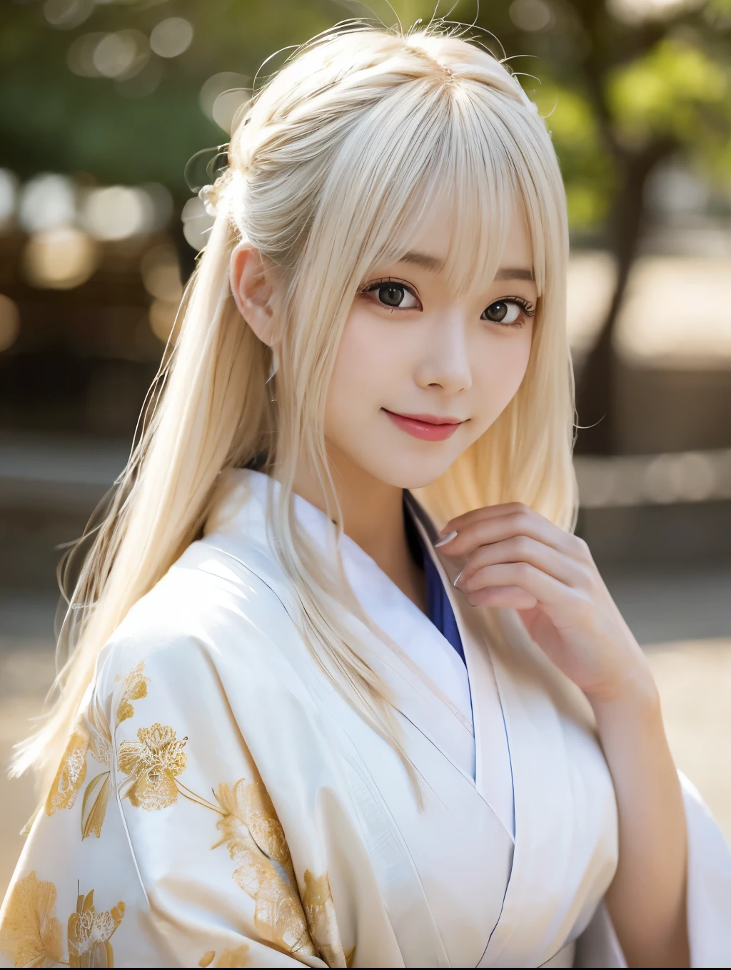 1024:Size of 1024,( Masterpiece, highest quality), 98k, ((Perfect Anatomy:1.2)),Beautiful Japanese Women, Succubus,(one person:1.3), 20-year-old, Small face,(Cute face:1.2),Smiling, Larger breasts, ,Beautiful and detailed eyes, Evenly spaced eyes 1.2, long platinum blonde hair,(Random Hairstyles), (Highly detailed face and skin texture), Beautiful face in golden proportions,White skin,(Kimono Beauty:1.2),Random sexy poses、Angle of view that shows waist、(Expose the valley:1.2)