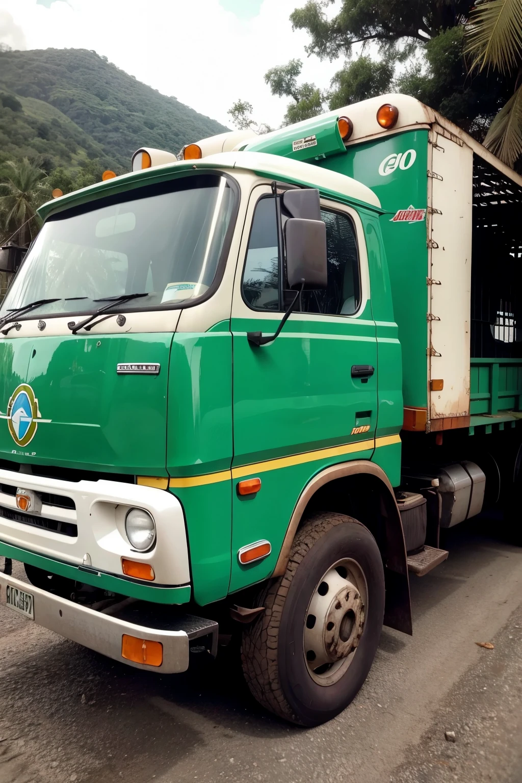 realistic Brazilian 60s truck in the background of the photo