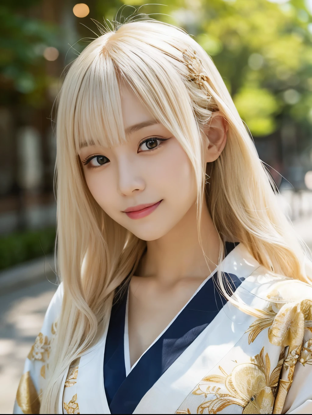 1024:Size of 1024,( Masterpiece, highest quality), 98k, ((Perfect Anatomy:1.2)),Beautiful Japanese Women, Succubus,(one person:1.3), 20-year-old, Small face,(Cute face:1.2),Smiling, Larger breasts, ,Beautiful and detailed eyes, Evenly spaced eyes 1.2, long platinum blonde hair,(Random Hairstyles), (Highly detailed face and skin texture), Beautiful face in golden proportions,White skin,(Kimono Beauty:1.2),Random sexy poses、Angle of view that shows waist、(Expose the valley:1.2)