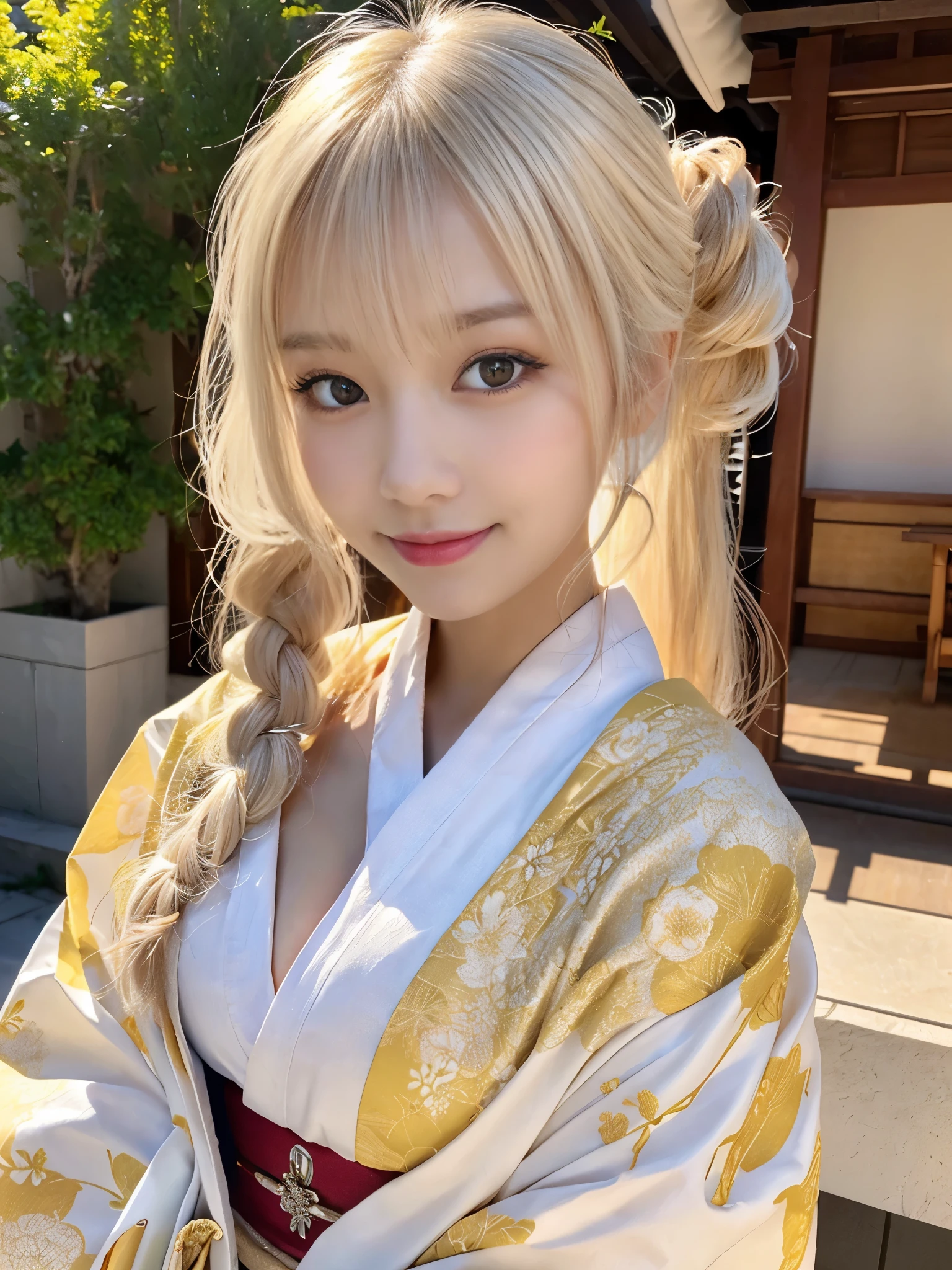 Tabletop,( Masterpiece, highest quality), 98k, ((Perfect Anatomy:1.2)),Beautiful Japanese Women, Succubus,(one person:1.3), 20-year-old, Small face,(Cute face:1.2),Smiling, Larger breasts, ,Beautiful and detailed eyes, Evenly spaced eyes 1.2, long platinum blonde hair,(Random Hairstyles), (Highly detailed face and skin texture), Beautiful face in golden proportions,White skin,(Kimono Beauty:1.2),Random sexy poses、(Expose the valley:1.3)