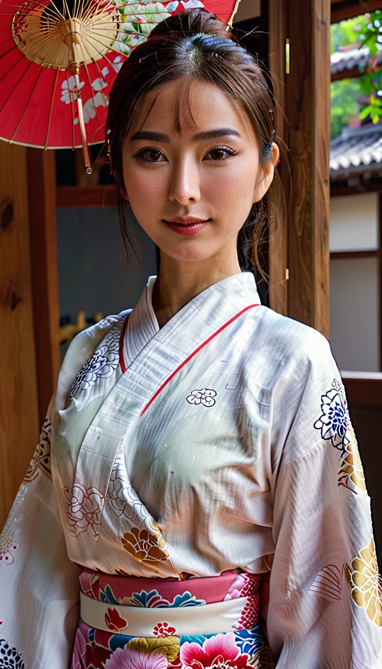 Arabian Asian woman in uniform posing for a photo, Japanese , wearing Japanese kimono, UHD, masterpiece, anatomically correct, textured skin, super detail, high details, best quality, 16k