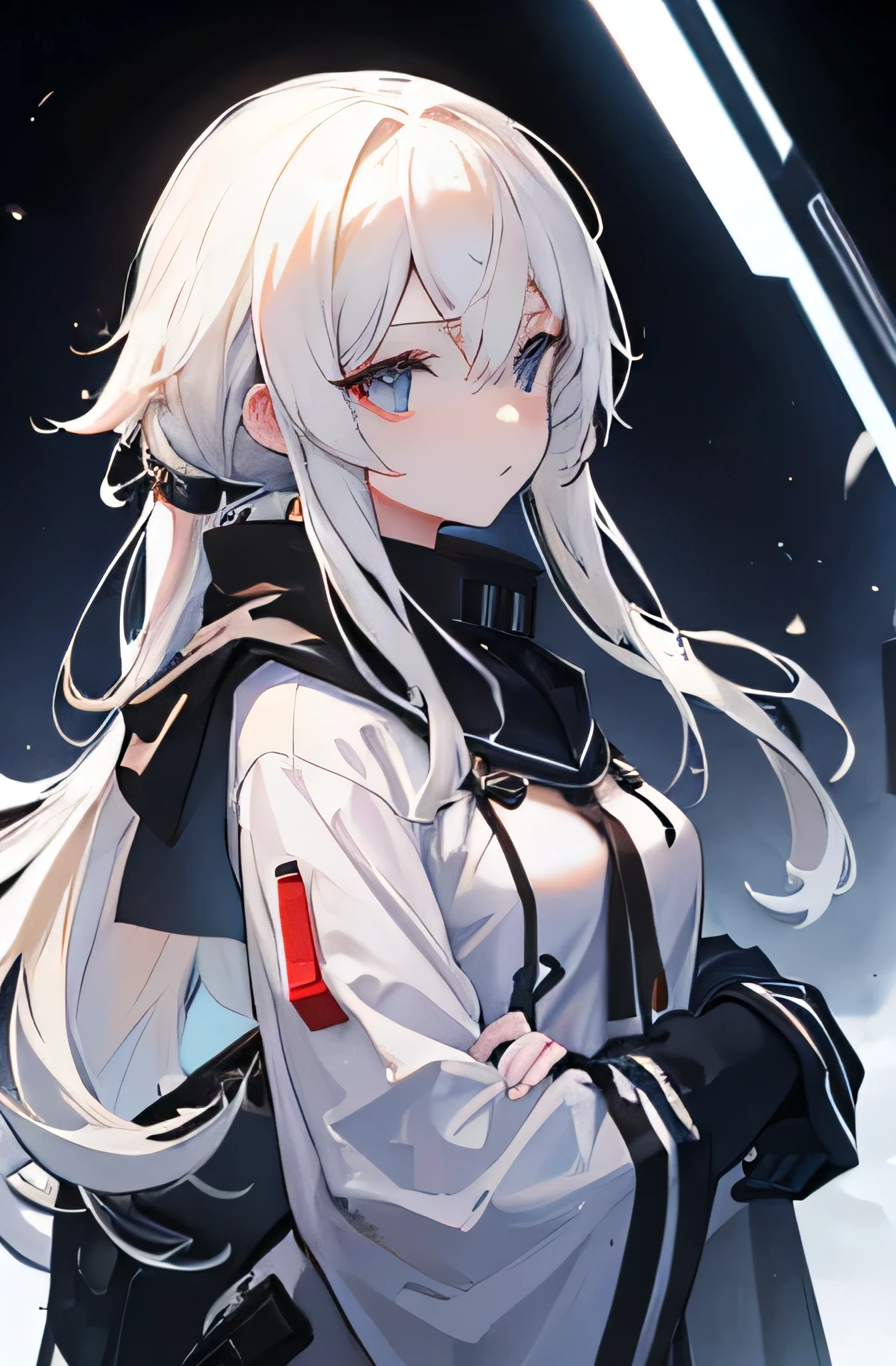 a lady with white blonde hair standing outside, wearing a black hoodie, frontline style, kantai collection style, artwork in the style of guweiz