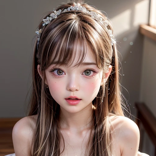 NSFW, 8k, High-level, absurd, masterpiece, best quality, primitive, very detailed CG, very detailed wallpaper, perfect lighting, Extremely detailed (((The personifying " Apple McIntosh " as a Little Girl))), MysticSight, Tyndall effect, Tyndall scattering, Studio gray background with (many Dazzling RainbowColor particles BokeH:1.28), (RoundlyButts, ThighGap), (Exposed:0.4), (Assfocus with looking ahead), BREAK (NOGIZAKA face variations) Extremely Detailed very KAWAII face variations, perfect anatomy, Childish, captivating gaze, elaborate detailed Eyes with (sparkling highlights:1.28), long eyelashes、Glossy RED Lips with beautiful details, Coquettish tongue, Rosy cheeks, Radiant PearlSkin with clear transparency . { (Dynamic LifeLike expressions:1.4) | :d) }, (large eyes:-1) .