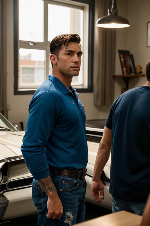 Fred "Ace" Anderson, a 30-year-old former high school basketball star, is struggling to find his place in the world after being fired from his job as a used car salesman. Married to Evey, who has a one-year-old daughter, Bonnie, Ace's life is marked by nostalgia for his glory days as an athlete and a lack of ambition.
Physically, Ace stands at 6 feet 2 inches tall, with a lean and athletic build that still hints at his basketball days. His short, dark hair is often messy, and his bright blue eyes seem to hold a deep sadness. His rugged features and strong jawline give him a rugged, all-American look.