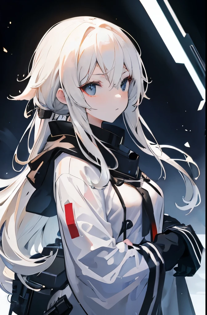 a lady with white blonde hair standing outside, wearing a black hoodie, frontline style, kantai collection style, artwork in the style of guweiz