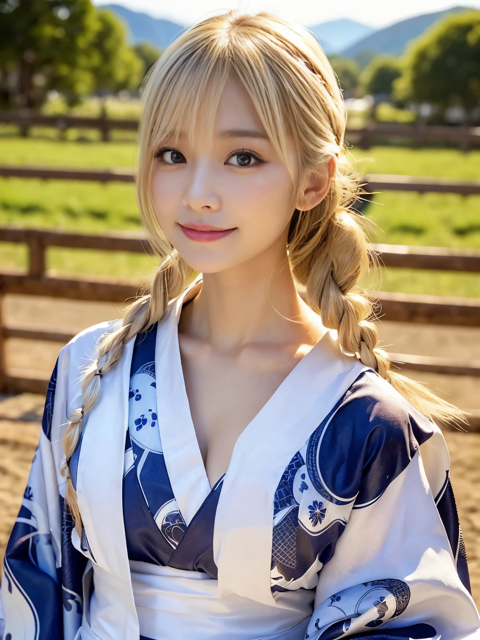fox and girl, A girl with fox ears sitting next to a fox, Japanese style,Japanese style美女, cute,Japanese, blonde, beautiful girl, Perfect Face, Correct Anatomy, Ultra-high resolution, RAW Photos, smile