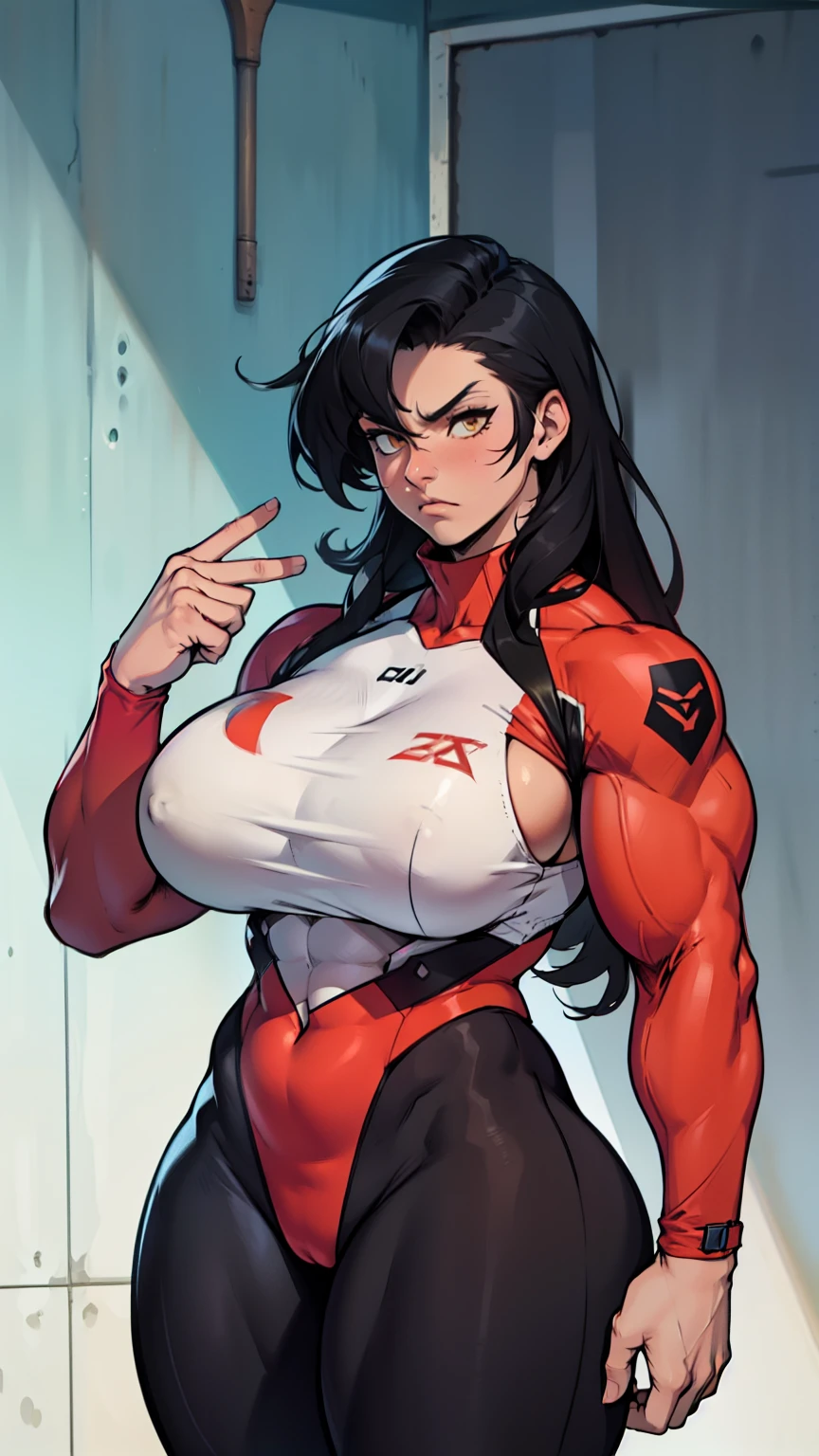 ((muscular)) (huge breasts thick) thick thick thick really long hair black hair yellow eyes disappointed disdain digusted annoyed girl best quality skintight high quality