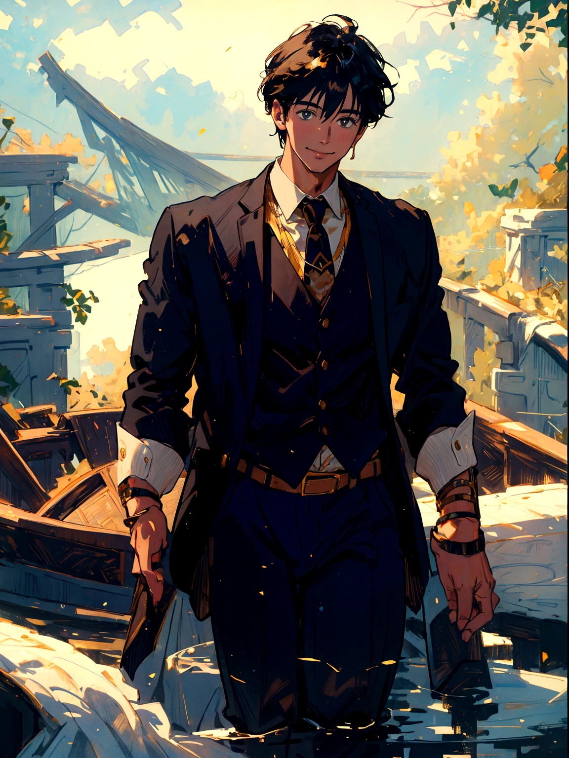 a handsome man with a gentle smile, warm lighting, golden hour, photorealistic, 8k, high quality, masterpiece