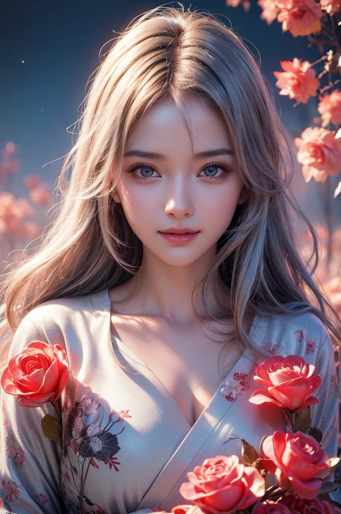 highest quality、8k Masterpiece、ultraA high resolution、(Photorealistic:1.3)、RAW Photos、1 girl、Silvery white hair、Glowing Skin、((Ultra-Realistic Details))、Portrait、Global Illumination、Shadow、Octane Rendering、8k、Super sharp、soft、warm colors、Very intricate details、Realistic Light、CGSoation Trend、Beautiful and shining eyes、Beautiful breasts、To the camera、Neon Details、Landscapes of unimaginable beauty、１００Light of red lanterns、Swirl、samurai girl in the center、female、sexy、Healthy Body、Japanese、A beauty that everyone falls in love with、smile