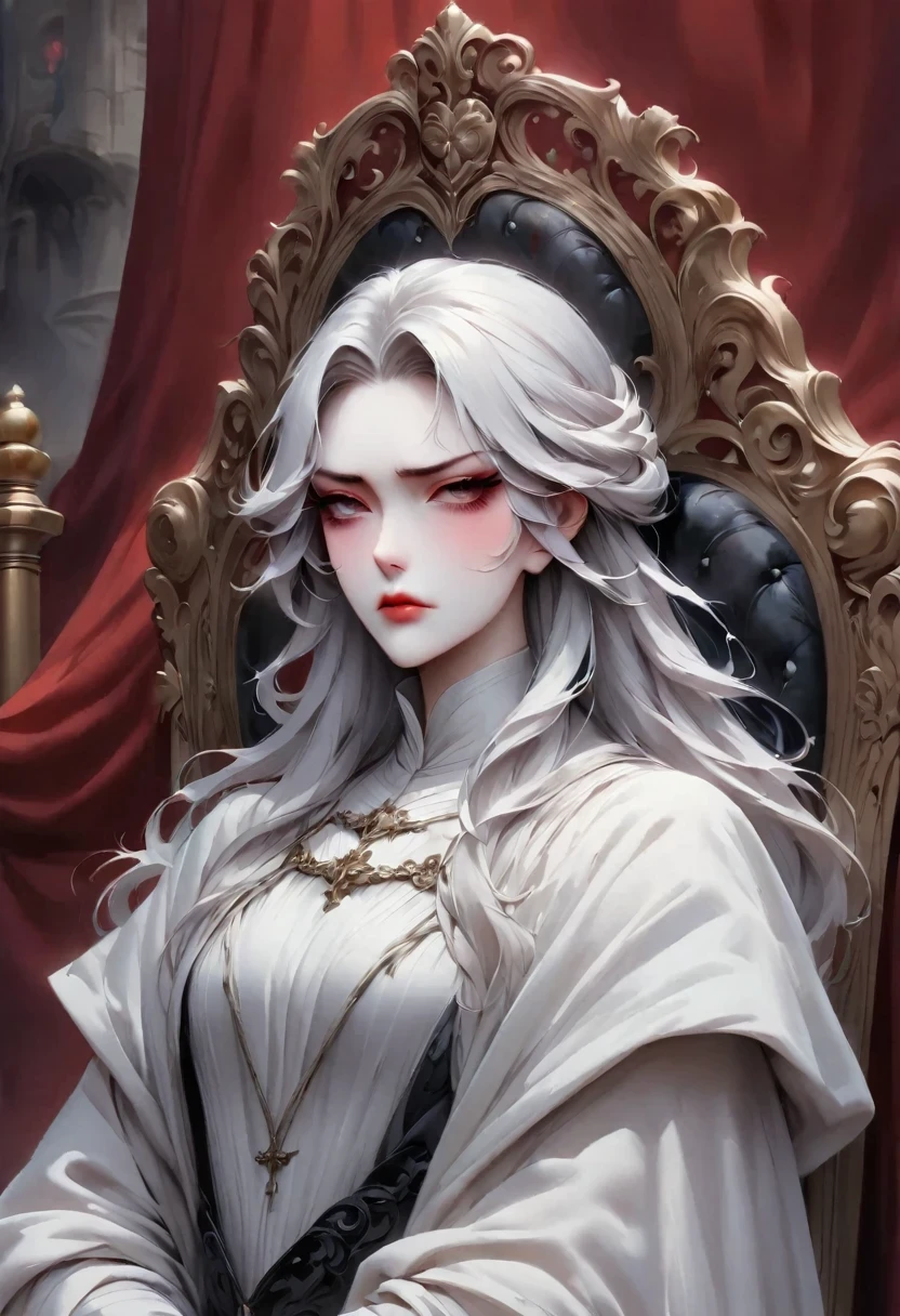 Disgusted Look,Cold and arrogant noble lady,Stubborn and prejudiced expression of disgust,Show the sarcastic face to the fullest,Throne Background