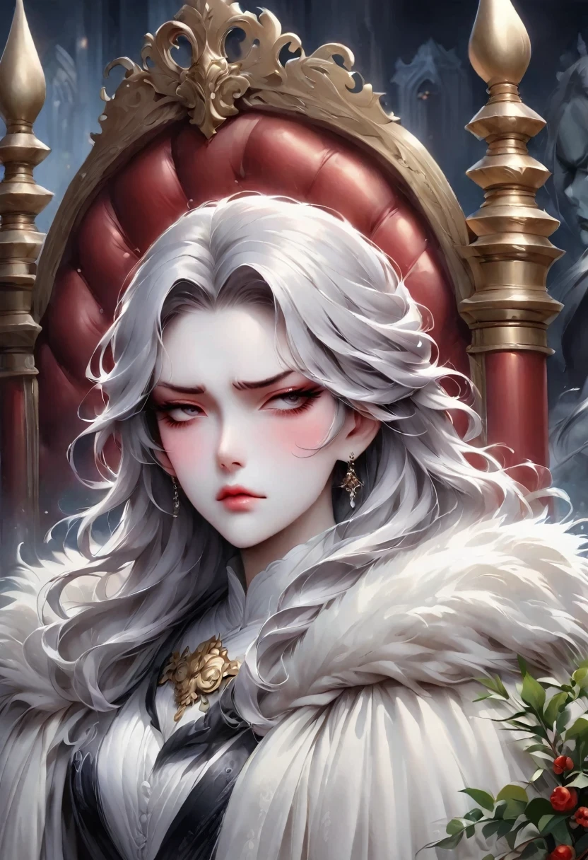 Disgusted Look，Cold and arrogant noble lady，Stubborn and prejudiced expression of disgust，Show the sarcastic face to the fullest，Throne Background