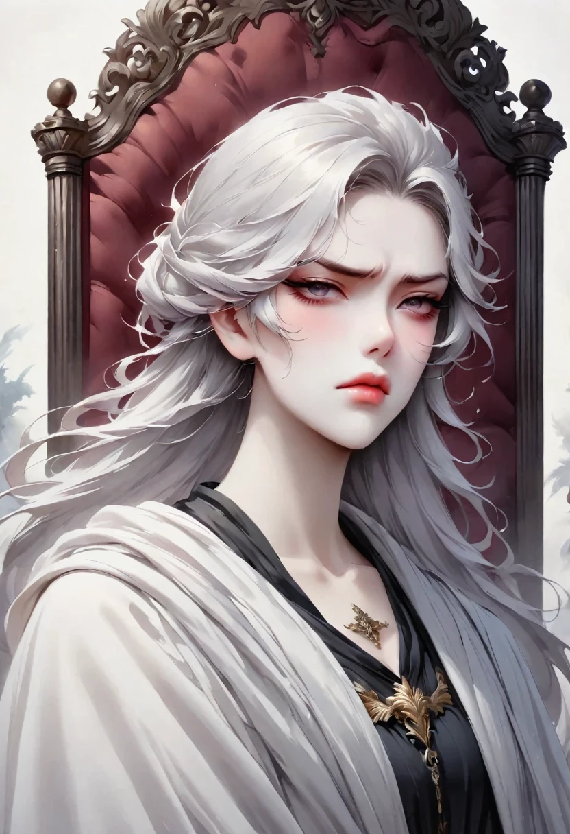 Disgusted Look,Cold and arrogant noble lady,Stubborn and prejudiced expression of disgust,Show the sarcastic face to the fullest,Throne Background