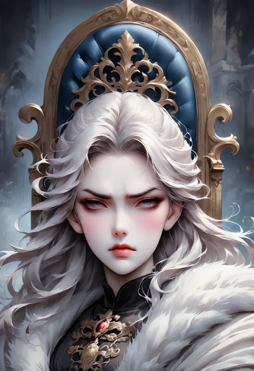 Disgusted Look,Cold and arrogant noble lady,Stubborn and prejudiced expression of disgust,Show the sarcastic face to the fullest,Throne Background