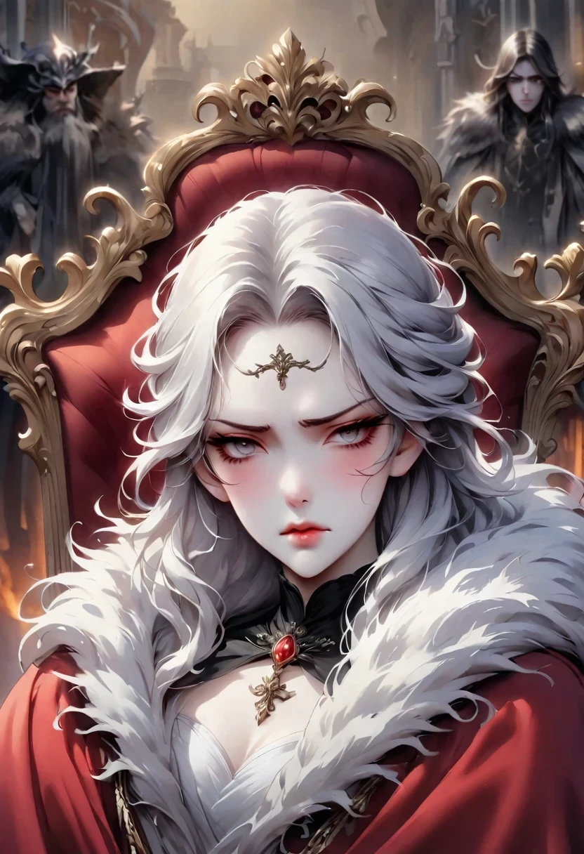 Disgusted Look,Cold and arrogant noble lady,Stubborn and prejudiced expression of disgust,Show the sarcastic face to the fullest,Throne Background