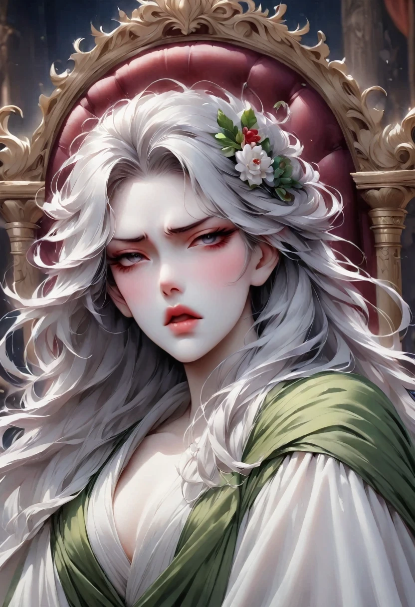 Disgusted Look，Cold and arrogant noble lady，Stubborn and prejudiced expression of disgust，Show the sarcastic face to the fullest，Throne Background