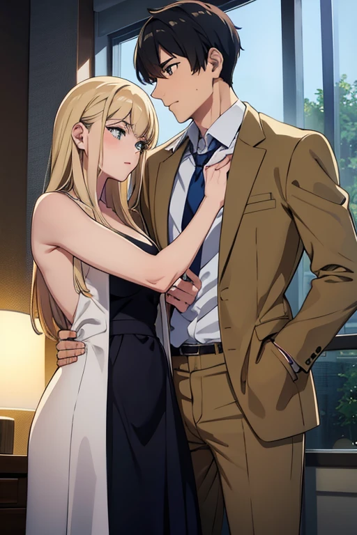 A man in a suit and a naked girl