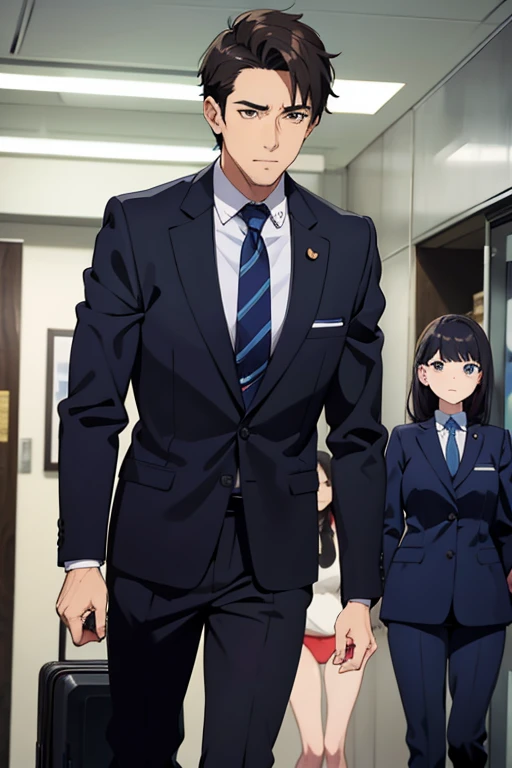 A man in a suit and a naked girl