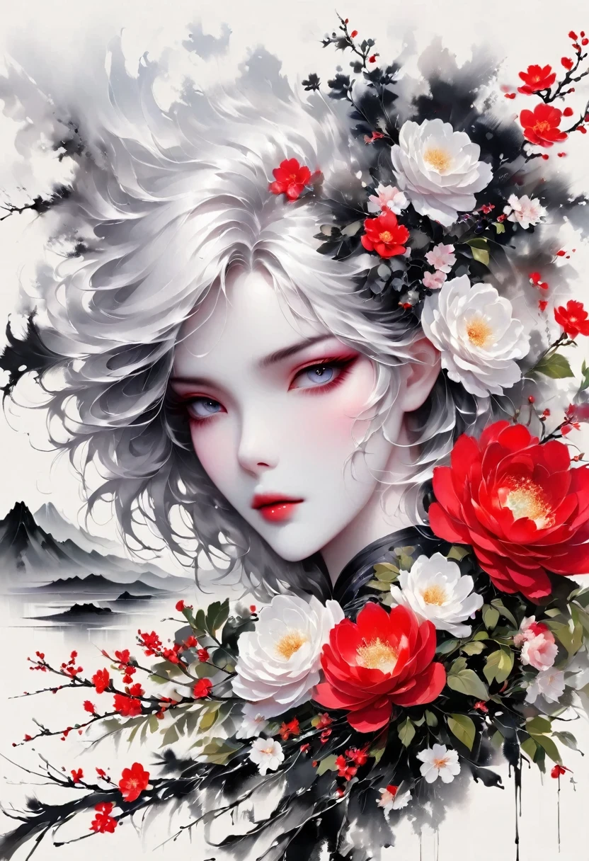 (Lots of white space:1.5)，(Lots of white space around:1.6), White background, simple, Minimalism, abstract,Freehand，Aesthetic，black and white，Ink Painting，antiquity，a mountain，A Disgusted Look from a Distance/，An abstract art illustration, author：Li Song, Arte no estilo de guweiz, arte shin jinyoung, Obra-prima de guweiz, Ross chart 1. 0, Beautiful digital illustrations, Inspired by non-WLOP, simpledigital art, jingna zhang, guweiz, Stunning digital illustrations