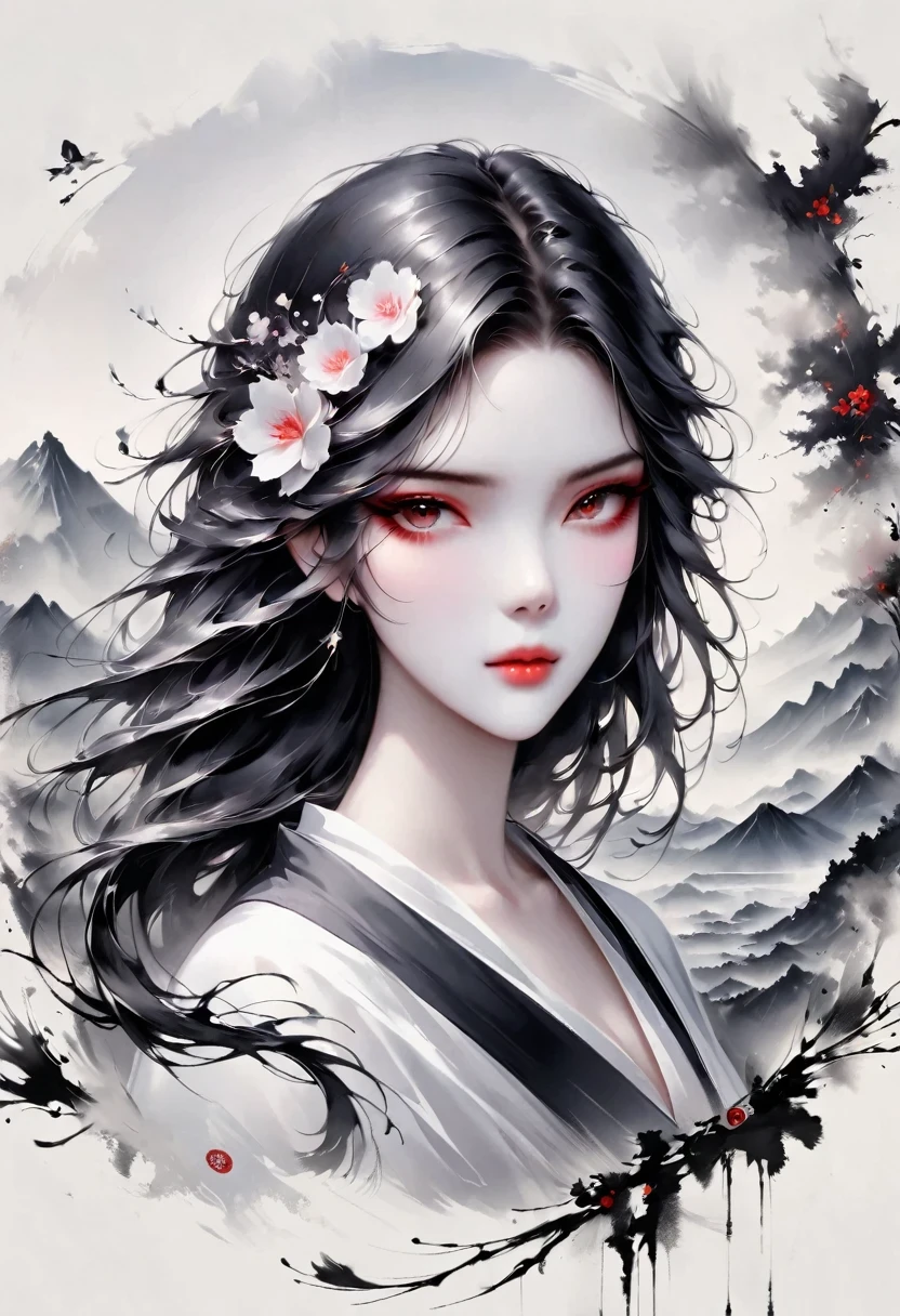 (Lots of white space:1.5),(Lots of white space around:1.6), White background, simple, Minimalism, abstract,Freehand,Aesthetic,black and white,Ink Painting,antiquity,a mountain,A Disgusted Look from a Distance/,An abstract art illustration, author:Li Song, Arte no estilo de guweiz, arte shin jinyoung, Obra-prima de guweiz, Ross chart 1. 0, Beautiful digital illustrations, Inspired by non-WLOP, simpledigital art, jingna zhang, guweiz, Stunning digital illustrations