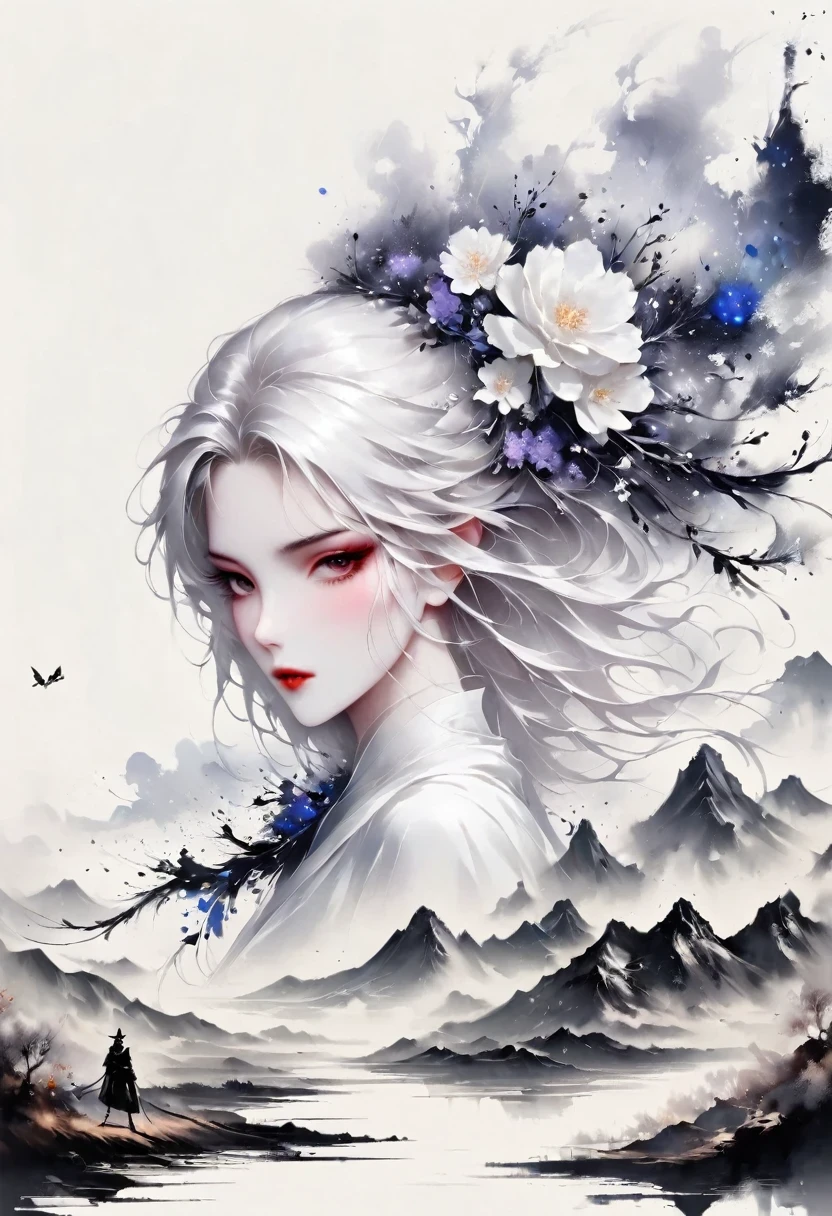 (Lots of white space:1.5),(Lots of white space around:1.6), White background, simple, Minimalism, abstract,Freehand,Aesthetic,black and white,Ink Painting,antiquity,a mountain,A Disgusted Look from a Distance/,An abstract art illustration, author:Li Song, Arte no estilo de guweiz, arte shin jinyoung, Obra-prima de guweiz, Ross chart 1. 0, Beautiful digital illustrations, Inspired by non-WLOP, simpledigital art, jingna zhang, guweiz, Stunning digital illustrations