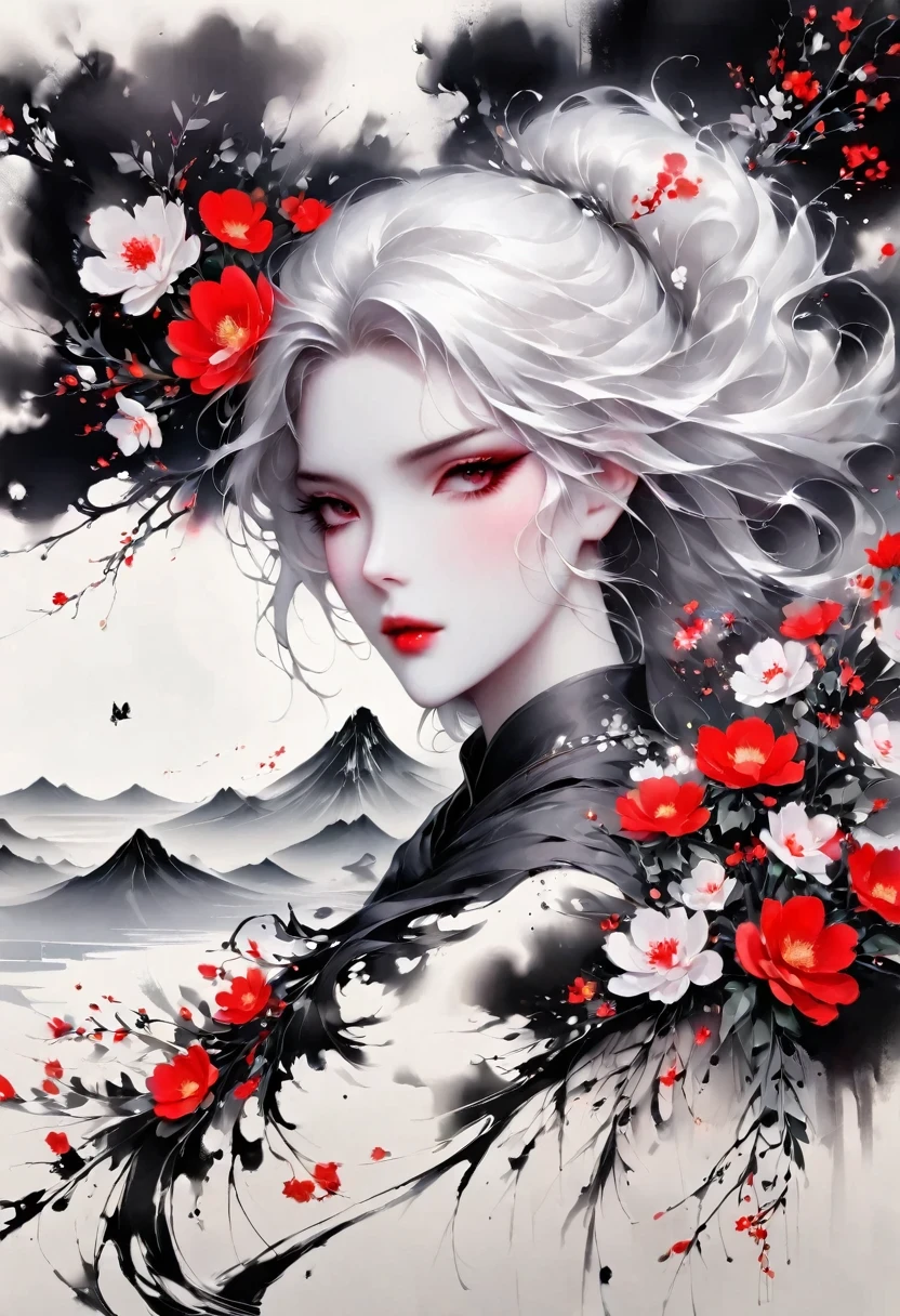(Lots of white space:1.5),(Lots of white space around:1.6), White background, simple, Minimalism, abstract,Freehand,Aesthetic,black and white,Ink Painting,antiquity,a mountain,A Disgusted Look from a Distance/,An abstract art illustration, author:Li Song, Arte no estilo de guweiz, arte shin jinyoung, Obra-prima de guweiz, Ross chart 1. 0, Beautiful digital illustrations, Inspired by non-WLOP, simpledigital art, jingna zhang, guweiz, Stunning digital illustrations