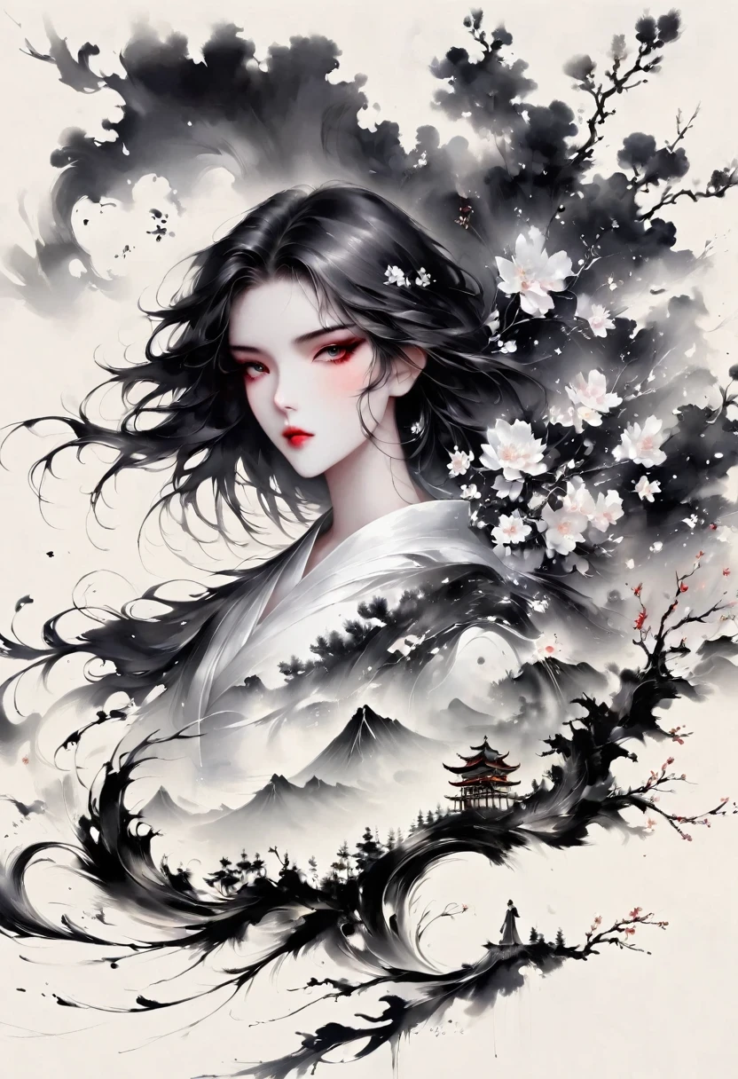 (Lots of white space:1.5),(Lots of white space around:1.6), White background, simple, Minimalism, abstract,Freehand,Aesthetic,black and white,Ink Painting,antiquity,a mountain,A Disgusted Look from a Distance/,An abstract art illustration, author:Li Song, Arte no estilo de guweiz, arte shin jinyoung, Obra-prima de guweiz, Ross chart 1. 0, Beautiful digital illustrations, Inspired by non-WLOP, simpledigital art, jingna zhang, guweiz, Stunning digital illustrations