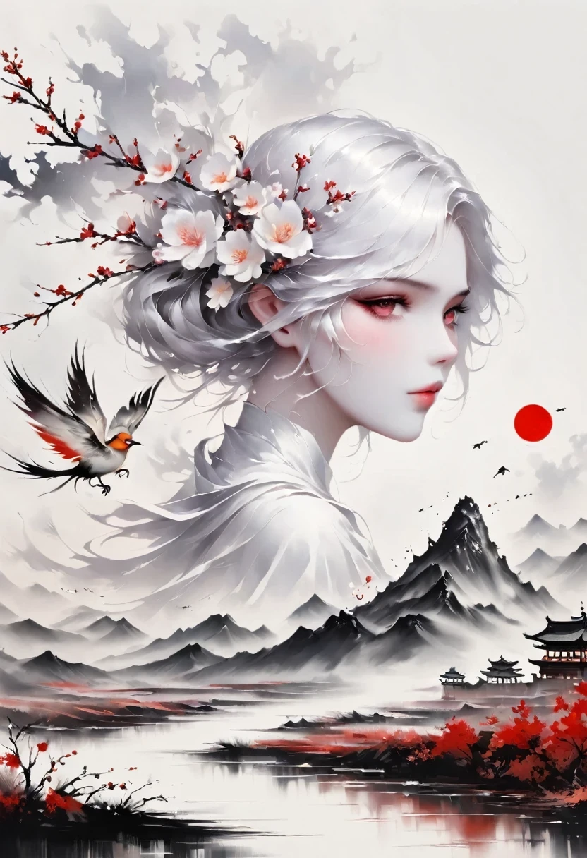 (Lots of white space:1.5),(Lots of white space around:1.6), White background, simple, Minimalism, abstract,Freehand,Aesthetic,black and white,Ink Painting,antiquity,a mountain,A Disgusted Look from a Distance/,An abstract art illustration, author:Li Song, Arte no estilo de guweiz, arte shin jinyoung, Obra-prima de guweiz, Ross chart 1. 0, Beautiful digital illustrations, Inspired by non-WLOP, simpledigital art, jingna zhang, guweiz, Stunning digital illustrations