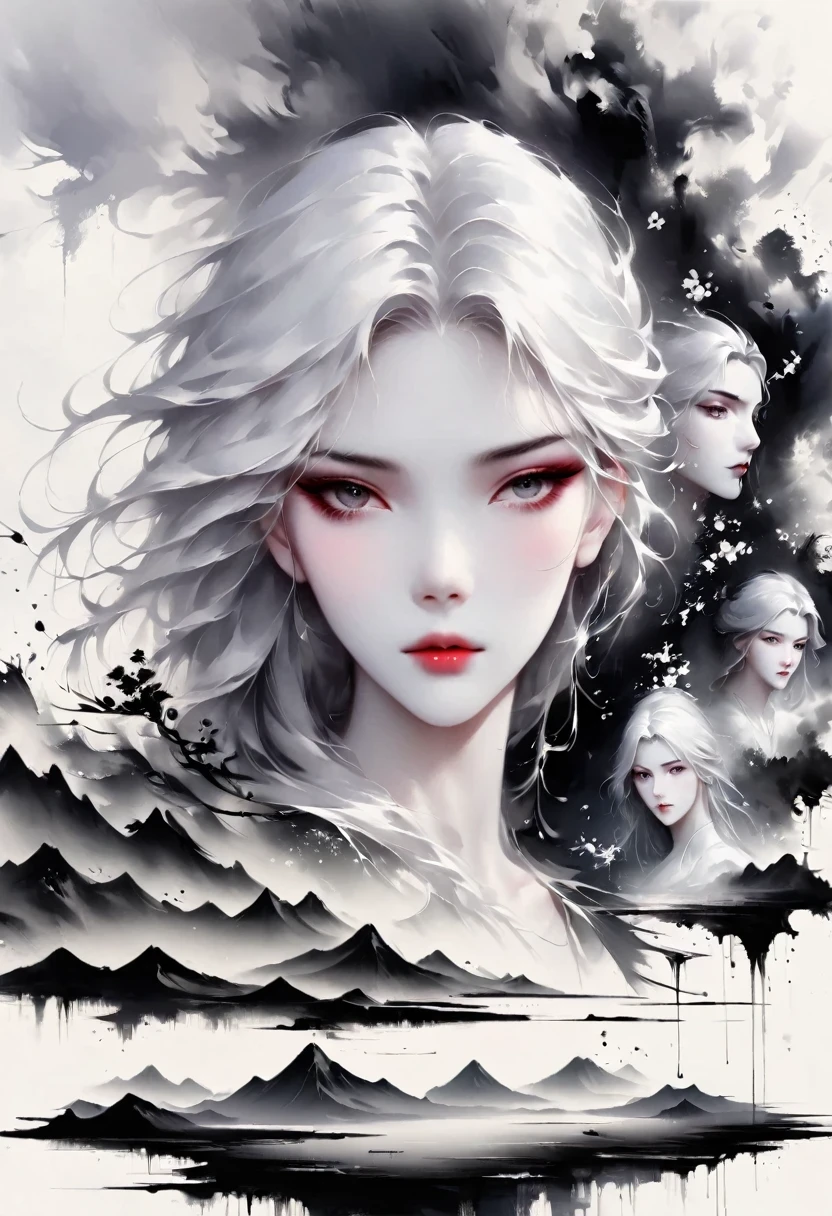 (Lots of white space:1.5),(Lots of white space around:1.6), White background, simple, Minimalism, abstract,Freehand,Aesthetic,black and white,Ink Painting,antiquity,a mountain,A Disgusted Look from a Distance/,An abstract art illustration, author:Li Song, Arte no estilo de guweiz, arte shin jinyoung, Obra-prima de guweiz, Ross chart 1. 0, Beautiful digital illustrations, Inspired by non-WLOP, simpledigital art, jingna zhang, guweiz, Stunning digital illustrations