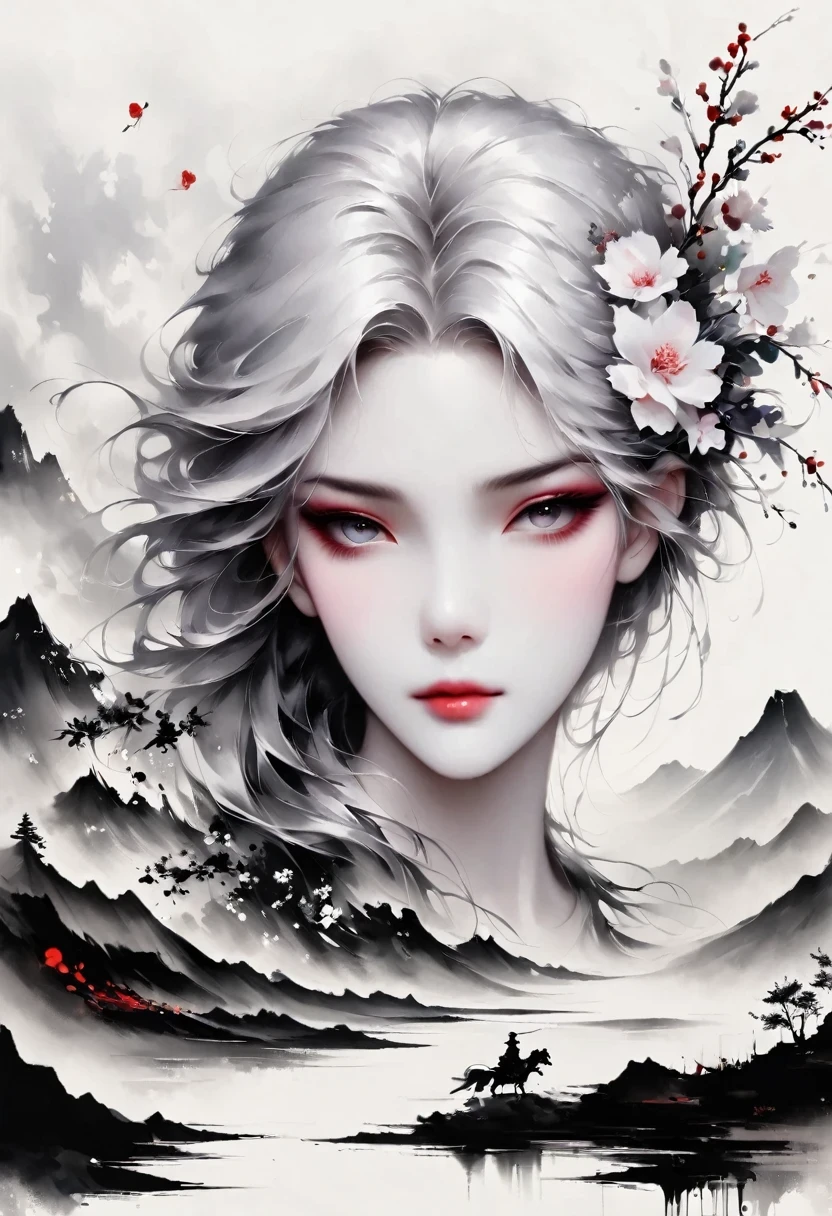 (Lots of white space:1.5),(Lots of white space around:1.6), White background, simple, Minimalism, abstract,Freehand,Aesthetic,black and white,Ink Painting,antiquity,a mountain,A Disgusted Look from a Distance/,An abstract art illustration, author:Li Song, Arte no estilo de guweiz, arte shin jinyoung, Obra-prima de guweiz, Ross chart 1. 0, Beautiful digital illustrations, Inspired by non-WLOP, simpledigital art, jingna zhang, guweiz, Stunning digital illustrations