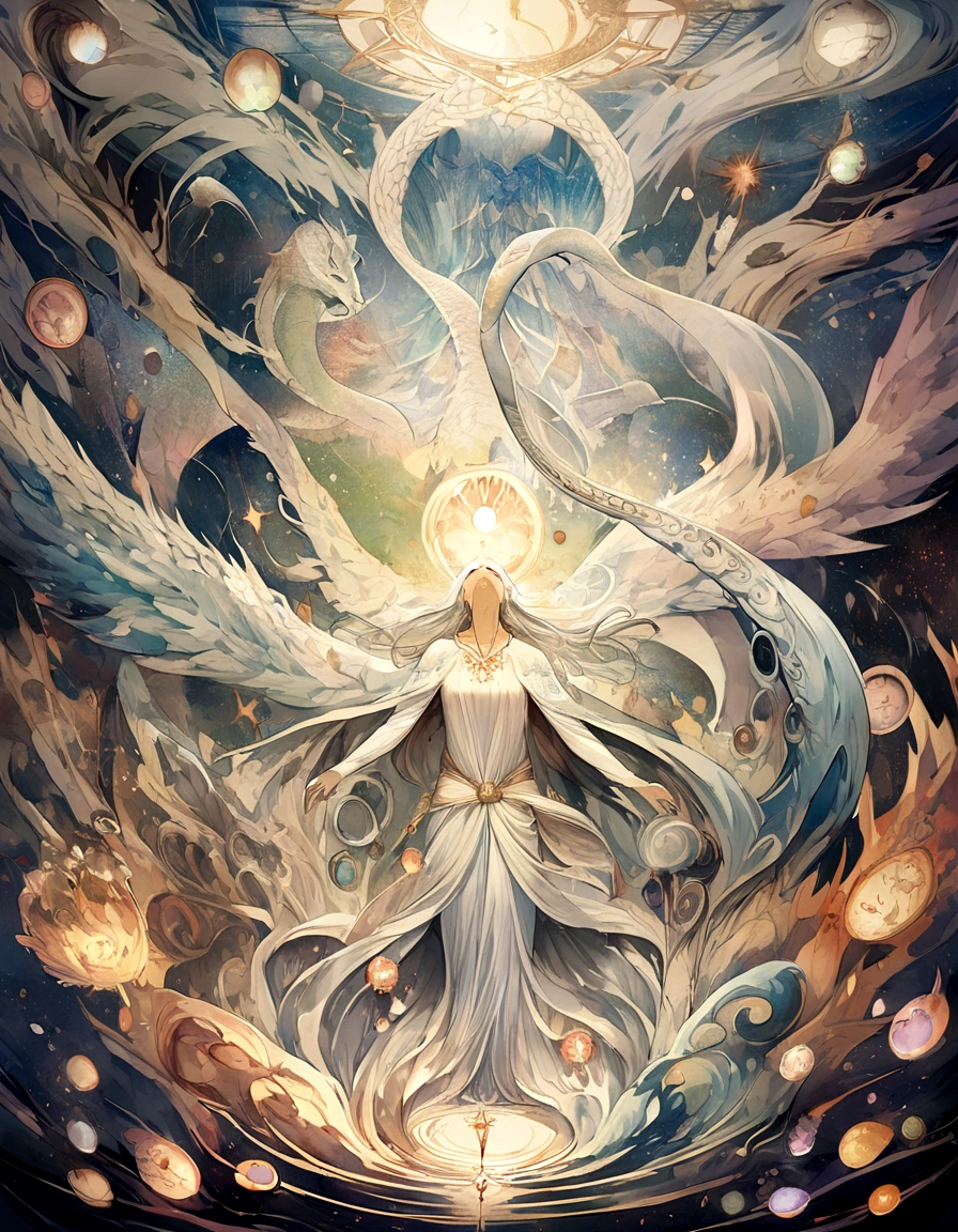 「Draw an illustration of a white dragon。Long as a snake、Upwards、Thang Long、Clear sky、spiritual、Spirit、Chakra、Spiritual world、Fantasy」
