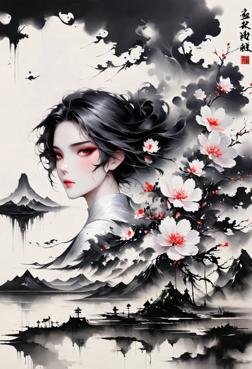 (Lots of white space:1.5),(Lots of white space around:1.6), White background, simple, Minimalism, abstract,Freehand,Aesthetic,black and white,Ink Painting,antiquity,a mountain,A Disgusted Look from a Distance/,An abstract art illustration, author:Li Song, Arte no estilo de guweiz, arte shin jinyoung, Obra-prima de guweiz, Ross chart 1. 0, Beautiful digital illustrations, Inspired by non-WLOP, simpledigital art, jingna zhang, guweiz, Stunning digital illustrations