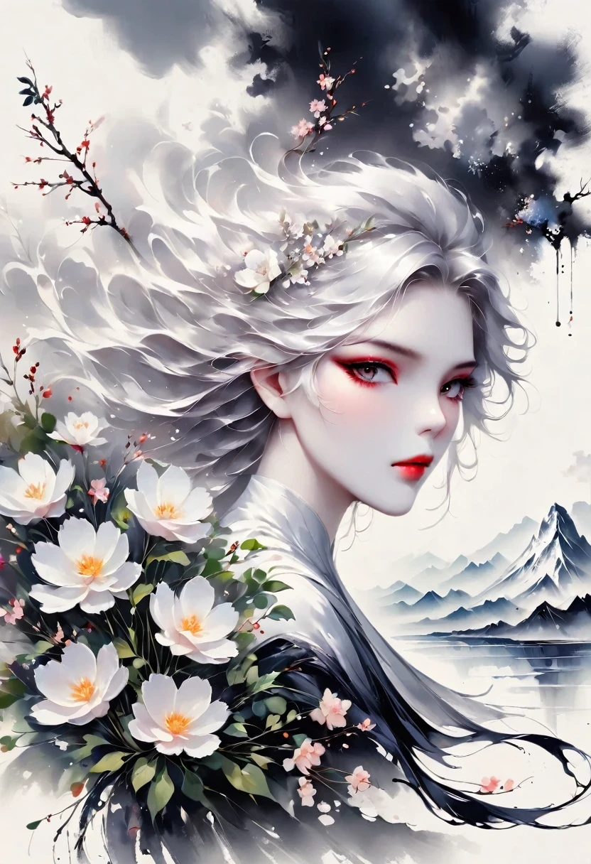(Lots of white space:1.5)，(Lots of white space around:1.6), White background, simple, Minimalism, abstract,Freehand，Aesthetic，black and white，Ink Painting，antiquity，a mountain，A Disgusted Look from a Distance/，An abstract art illustration, author：Li Song, Arte no estilo de guweiz, arte shin jinyoung, Obra-prima de guweiz, Ross chart 1. 0, Beautiful digital illustrations, Inspired by non-WLOP, simpledigital art, jingna zhang, guweiz, Stunning digital illustrations