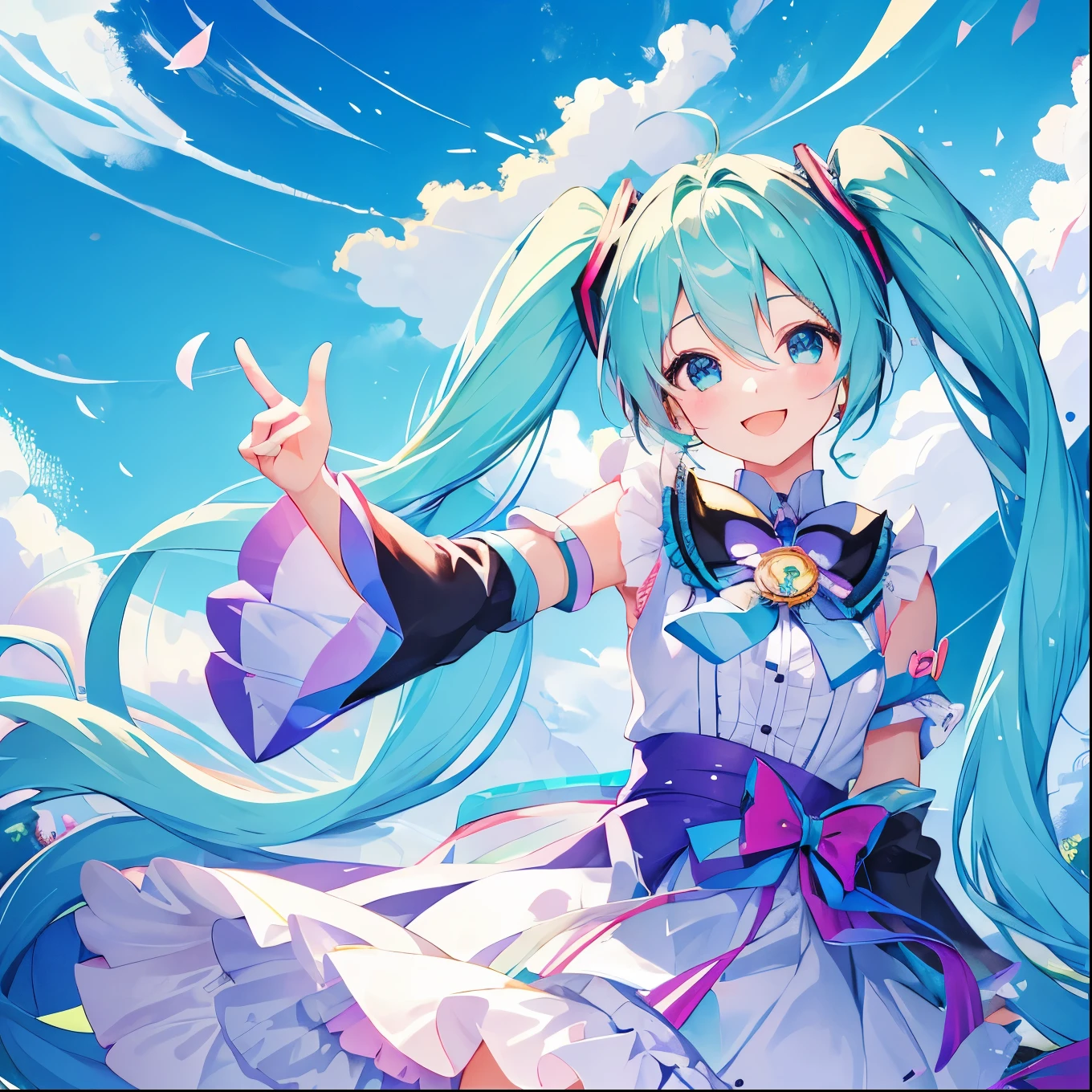 One Girl、Hatsune Miku、Twin tails、smile、colorful、Lovely、Aster&#39;s work in the spotlight、highest quality、Perfect Face