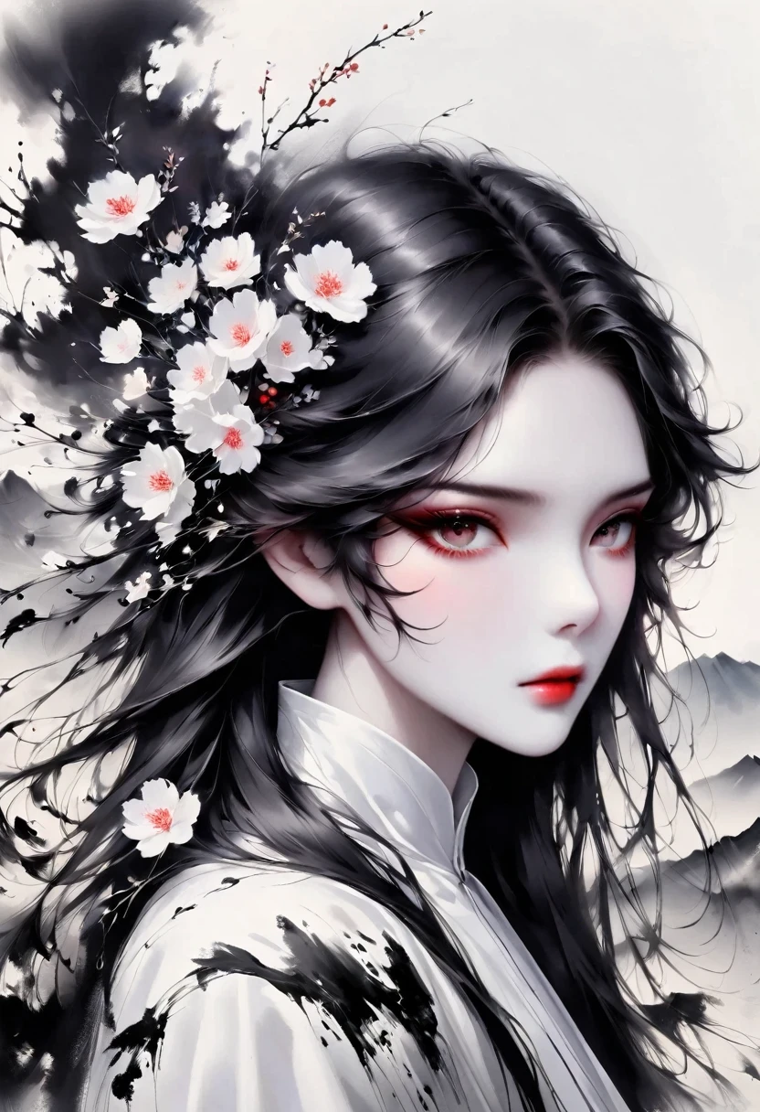(Lots of white space:1.5),(Lots of white space around:1.6), White background, simple, Minimalism, abstract,Freehand,Aesthetic,black and white,Ink Painting,antiquity,a mountain,A Disgusted Look from a Distance/,An abstract art illustration, author:Li Song, Arte no estilo de guweiz, arte shin jinyoung, Obra-prima de guweiz, Ross chart 1. 0, Beautiful digital illustrations, Inspired by non-WLOP, simpledigital art, jingna zhang, guweiz, Stunning digital illustrations