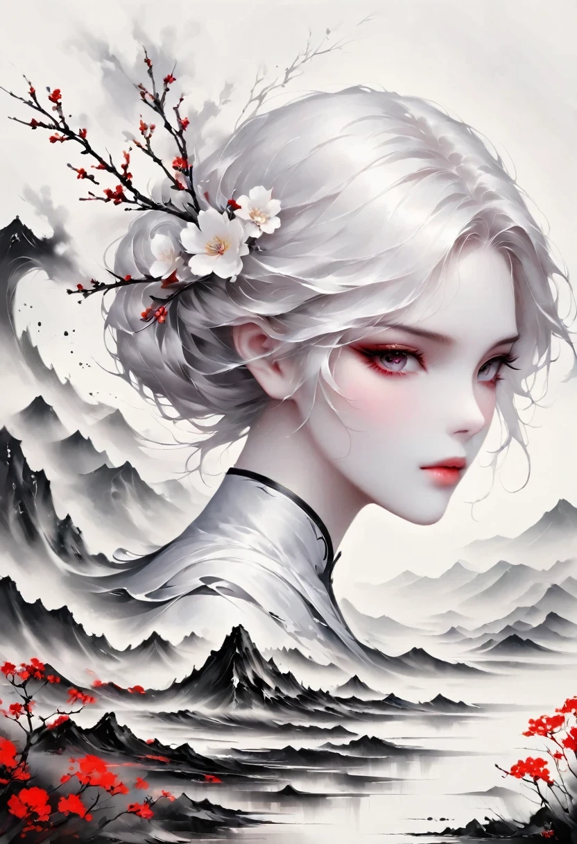 (Lots of white space:1.5)，(Lots of white space around:1.6), White background, simple, Minimalism, abstract,Freehand，Aesthetic，black and white，Ink Painting，antiquity，a mountain，A Disgusted Look from a Distance/，An abstract art illustration, author：Li Song, Arte no estilo de guweiz, arte shin jinyoung, Obra-prima de guweiz, Ross chart 1. 0, Beautiful digital illustrations, Inspired by non-WLOP, simpledigital art, jingna zhang, guweiz, Stunning digital illustrations