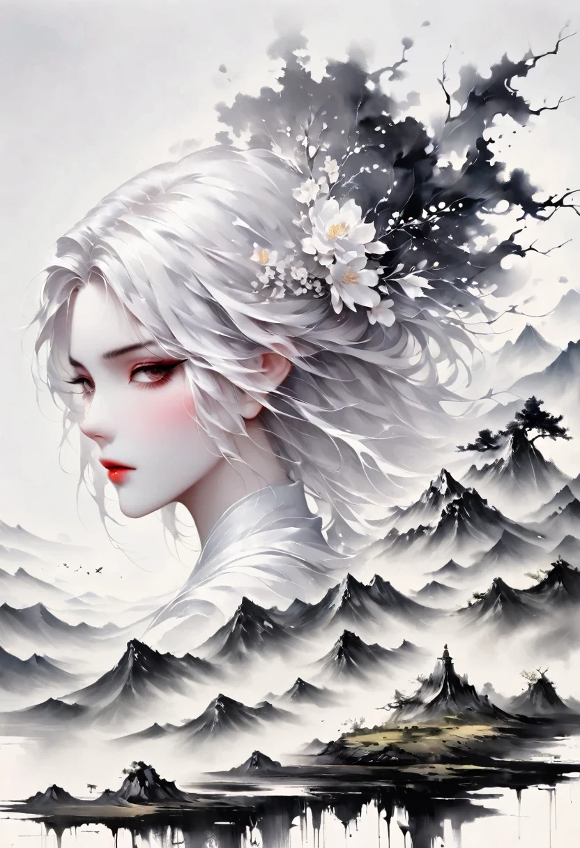 (Lots of white space:1.5),(Lots of white space around:1.6), White background, simple, Minimalism, abstract,Freehand,Aesthetic,black and white,Ink Painting,antiquity,a mountain,A Disgusted Look from a Distance/,An abstract art illustration, author:Li Song, Arte no estilo de guweiz, arte shin jinyoung, Obra-prima de guweiz, Ross chart 1. 0, Beautiful digital illustrations, Inspired by non-WLOP, simpledigital art, jingna zhang, guweiz, Stunning digital illustrations