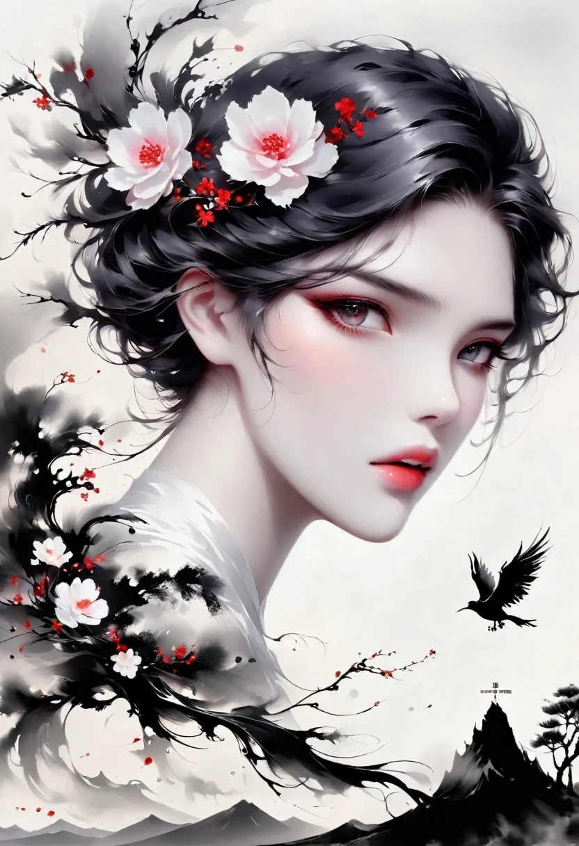 (Lots of white space:1.5),(Lots of white space around:1.6), White background, simple, Minimalism, abstract,Freehand,Aesthetic,black and white,Ink Painting,antiquity,a mountain,A Disgusted Look from a Distance/,An abstract art illustration, author:Li Song, Arte no estilo de guweiz, arte shin jinyoung, Obra-prima de guweiz, Ross chart 1. 0, Beautiful digital illustrations, Inspired by non-WLOP, simpledigital art, jingna zhang, guweiz, Stunning digital illustrations