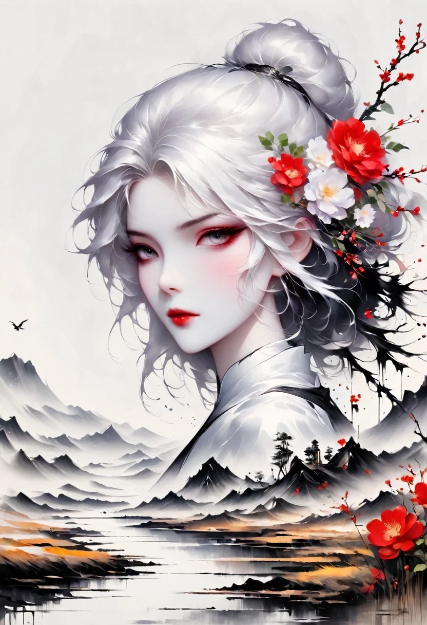 (Lots of white space:1.5),(Lots of white space around:1.6), White background, simple, Minimalism, abstract,Freehand,Aesthetic,black and white,Ink Painting,antiquity,a mountain,A Disgusted Look from a Distance/,An abstract art illustration, author:Li Song, Arte no estilo de guweiz, arte shin jinyoung, Obra-prima de guweiz, Ross chart 1. 0, Beautiful digital illustrations, Inspired by non-WLOP, simpledigital art, jingna zhang, guweiz, Stunning digital illustrations