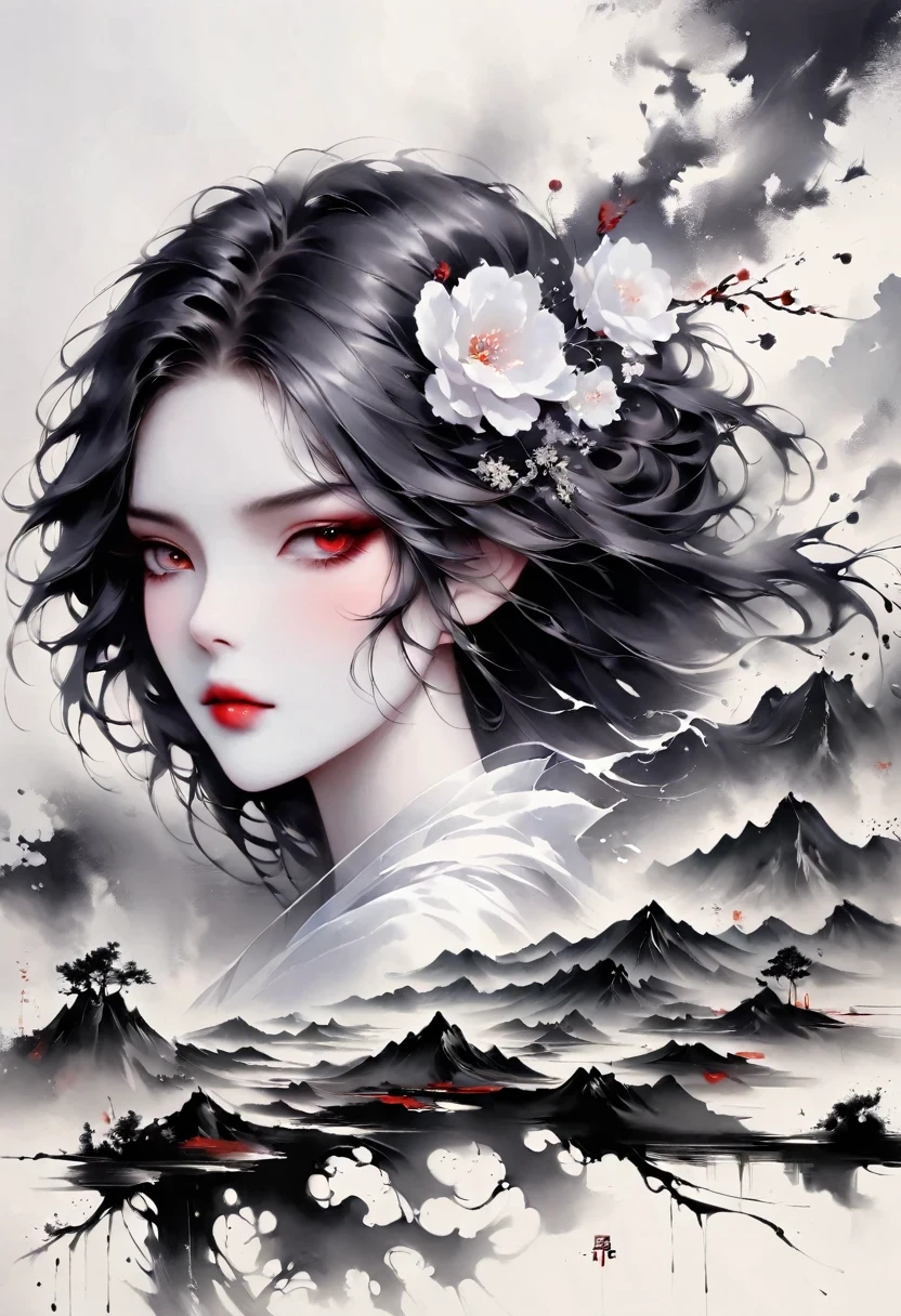 (Lots of white space:1.5)，(Lots of white space around:1.6), White background, simple, Minimalism, abstract,Freehand，Aesthetic，black and white，Ink Painting，antiquity，a mountain，A Disgusted Look from a Distance/，An abstract art illustration, author：Li Song, Arte no estilo de guweiz, arte shin jinyoung, Obra-prima de guweiz, Ross chart 1. 0, Beautiful digital illustrations, Inspired by non-WLOP, simpledigital art, jingna zhang, guweiz, Stunning digital illustrations