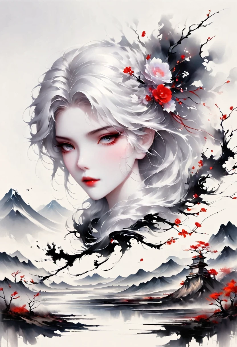 (Lots of white space:1.5),(Lots of white space around:1.6), White background, simple, Minimalism, abstract,Freehand,Aesthetic,black and white,Ink Painting,antiquity,a mountain,A Disgusted Look from a Distance/,An abstract art illustration, author:Li Song, Arte no estilo de guweiz, arte shin jinyoung, Obra-prima de guweiz, Ross chart 1. 0, Beautiful digital illustrations, Inspired by non-WLOP, simpledigital art, jingna zhang, guweiz, Stunning digital illustrations