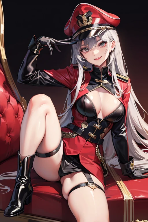 Female Officer、female soldier、uniform、Uniform cap、Mature Woman、Fallen into evil、female cadres、Exquisite breasts、Bewitching Smile、Villainess、Wicked Smile、rubber、latex、Long gloves、Thigh-high boots、garter belt、Strong gloss、Beautiful feet、lure、Venus flytrap、Fascinating