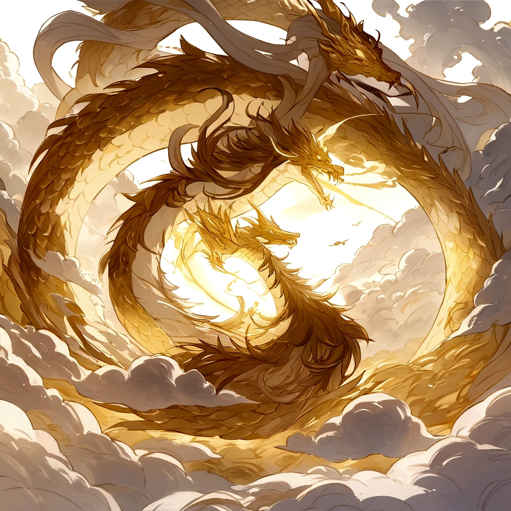 logo、masterpiece、(White background:1)、Golden Chinese dragon surrounded by white clouds、god々々Hello、Wind、god々、Long undulating body、tooth、Upper body、Fantasy、god話、high quality、Very detailed、masterpiece、narrative poem、Particle Effects、Dynamic Effects