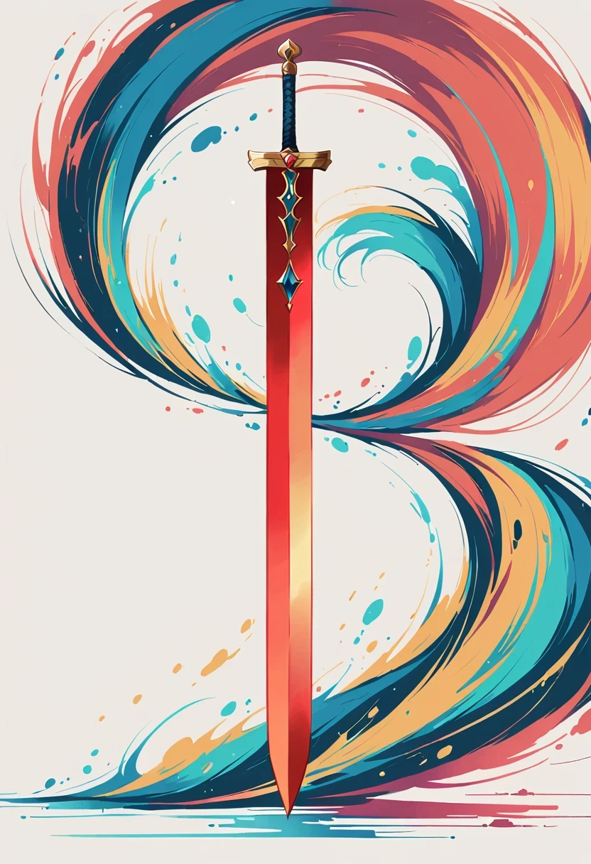 Disgusted Look,Simple lines,Minimalism,Abstract Art,Holding a red long sword,