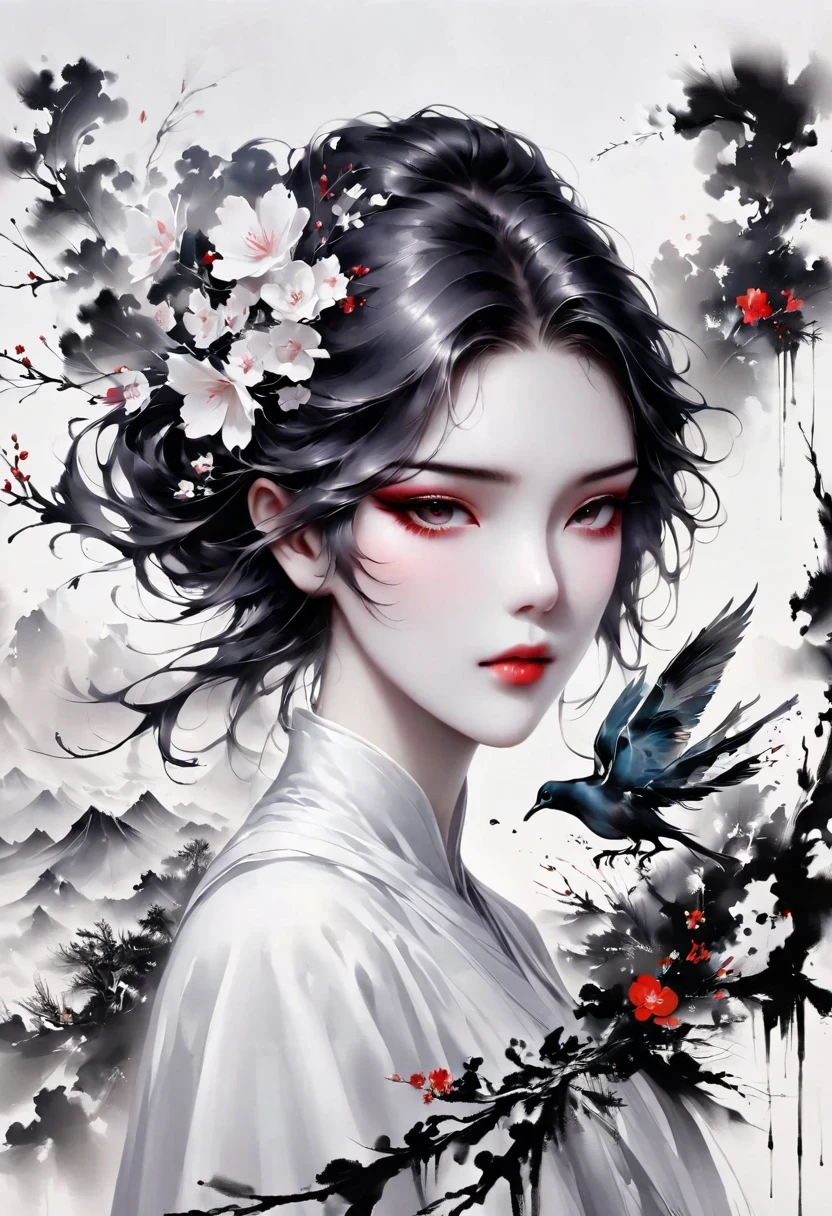 (Lots of white space:1.5),(Lots of white space around:1.6), White background, simple, Minimalism, abstract,Freehand,Aesthetic,black and white,Ink Painting,antiquity,a mountain,A Disgusted Look from a Distance/,An abstract art illustration, author:Li Song, Arte no estilo de guweiz, arte shin jinyoung, Obra-prima de guweiz, Ross chart 1. 0, Beautiful digital illustrations, Inspired by non-WLOP, simpledigital art, jingna zhang, guweiz, Stunning digital illustrations