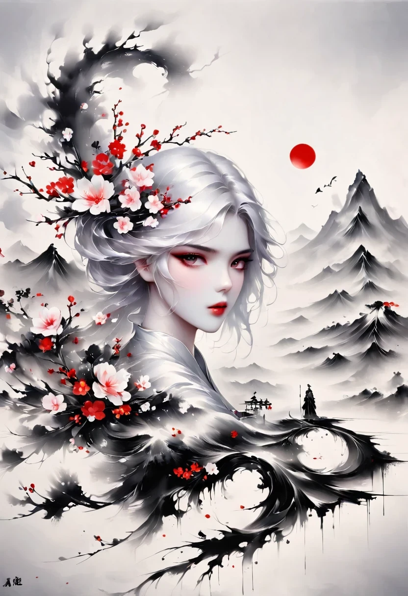 (Lots of white space:1.5),(Lots of white space around:1.6), White background, simple, Minimalism, abstract,Freehand,Aesthetic,black and white,Ink Painting,antiquity,a mountain,A Disgusted Look from a Distance/,An abstract art illustration, author:Li Song, Arte no estilo de guweiz, arte shin jinyoung, Obra-prima de guweiz, Ross chart 1. 0, Beautiful digital illustrations, Inspired by non-WLOP, simpledigital art, jingna zhang, guweiz, Stunning digital illustrations