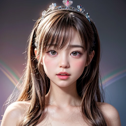 NSFW, 8k, High-level, absurd, masterpiece, best quality, primitive, very detailed CG, very detailed wallpaper, perfect lighting, Extremely detailed (((The personifying " Queen of Hearts " as a  Girl))), MysticSight, Tyndall effect, Tyndall scattering, Studio gray background with (many Dazzling RainbowColor particles BokeH:1.28), (RoundlyButts, ThighGap), (Exposed:0.4), (Assfocus with looking ahead), BREAK (NOGIZAKA face variations) Extremely Detailed very KAWAII face variations, perfect anatomy, Childish, captivating gaze, elaborate detailed Eyes with (sparkling highlights:1.28), long eyelashes、Glossy RED Lips with beautiful details, Coquettish tongue, Rosy cheeks, Radiant PearlSkin with clear transparency . { (Dynamic LifeLike expressions:1.4) | :d) }, (large eyes:-1) .