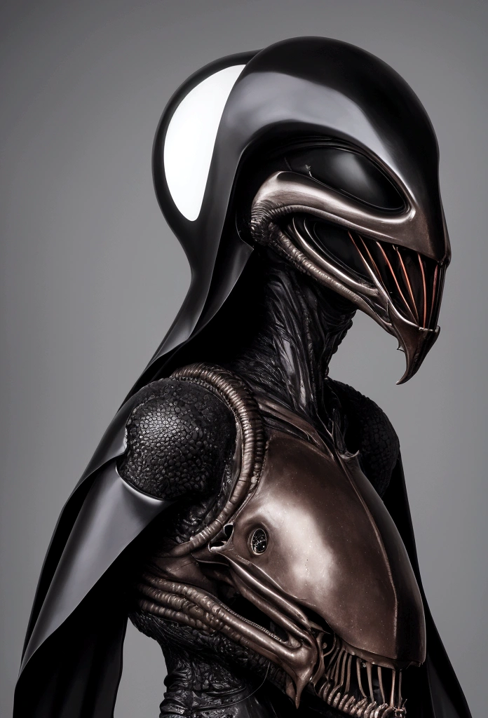 Tiro de medio cuerpo, hyperrealism photography, Beautiful model with avant-garde gelatin xenomorphic nun mask, cubierto de sangre, Renderizado de octanaje